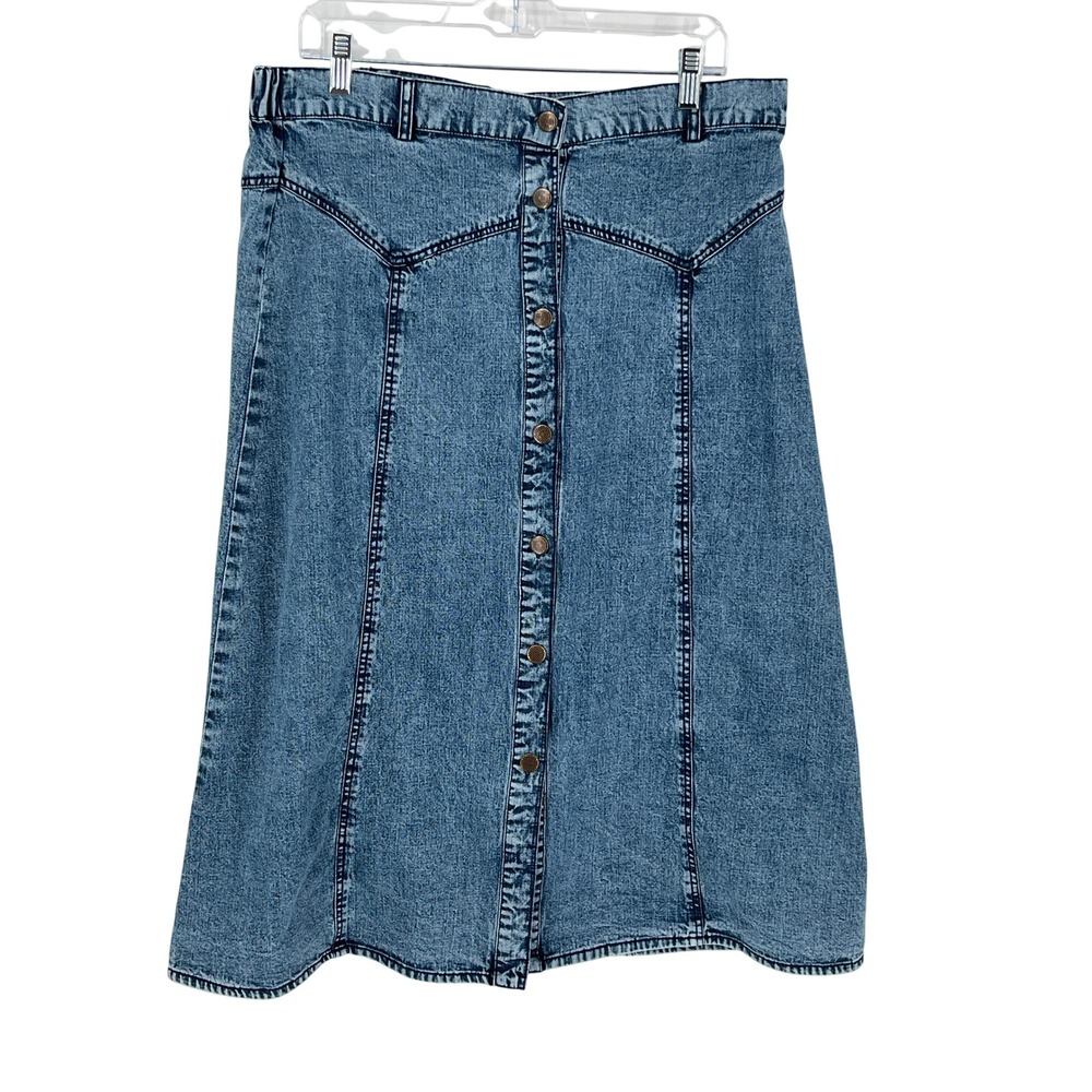 Back In The Saddle Womens L Denim Midi Skirt Button Front Coastal Cowgirl